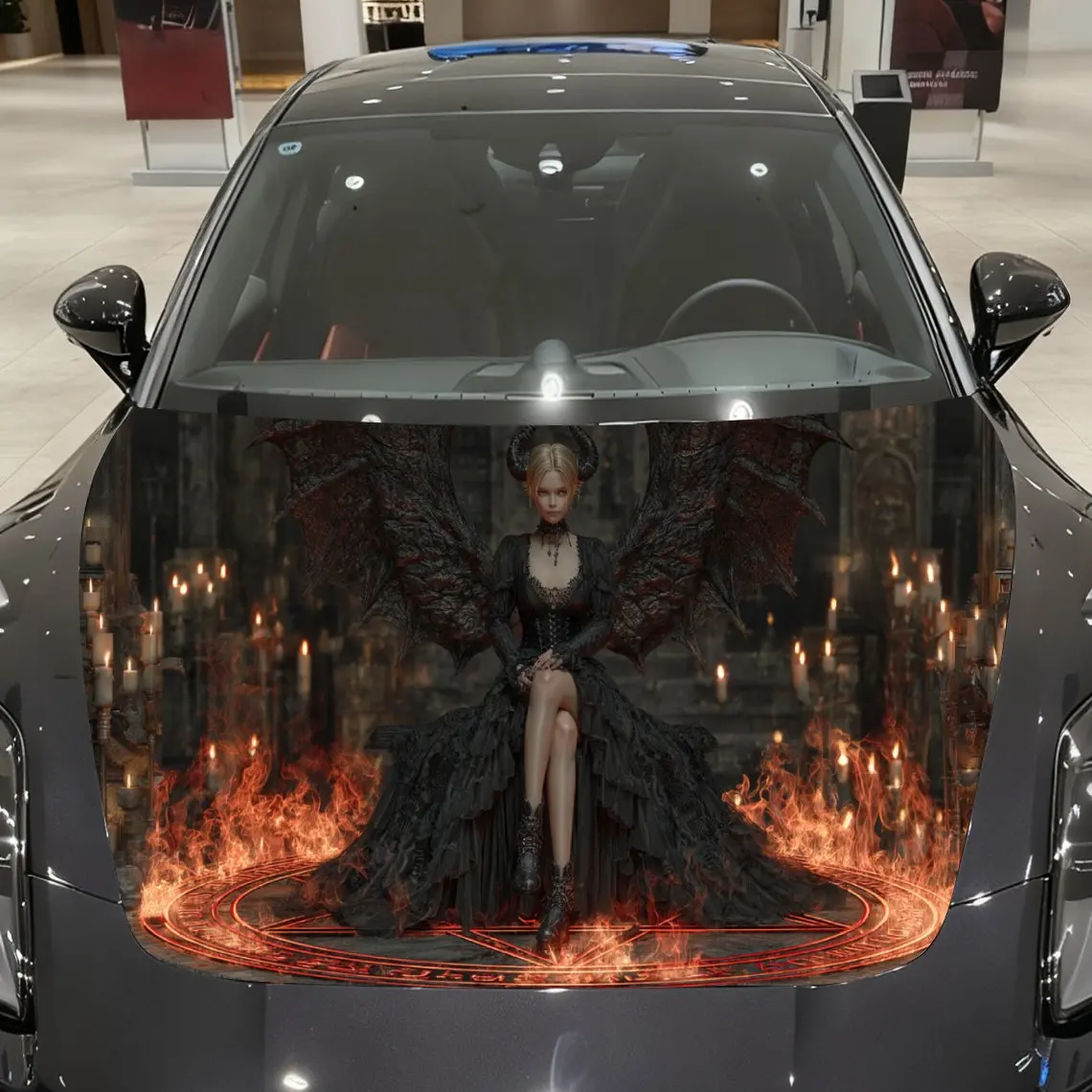 Gothic Flaming Angel Pattern car hood stickers, waterproof self-adhesive, scratch resistant, easy to stick, durable car PVC stic