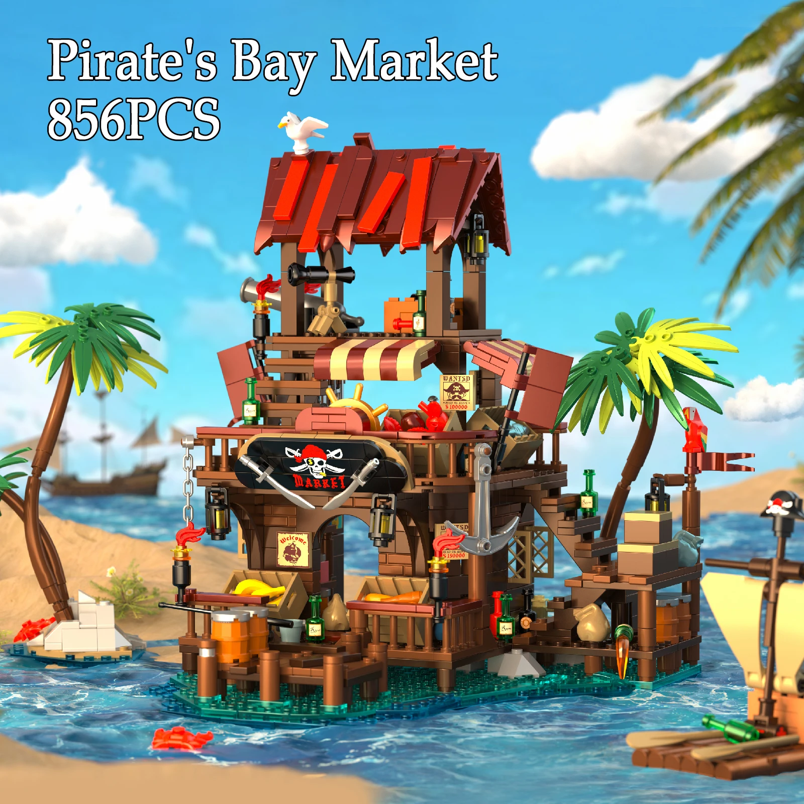 

856 шт. пиратский заливный рынок MOC вид на улицу строительные блоки модель игрушки украшение дома DIY сборка кирпичи подарок на праздник