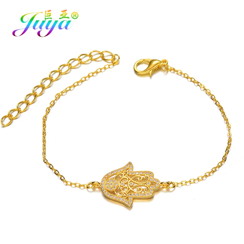 Juya Handmade 18K Plated Hamsa Hand Of Fatima Charm Bracelets For Women Men Turkish Greek Evil Eye Jewelry Dropshipping