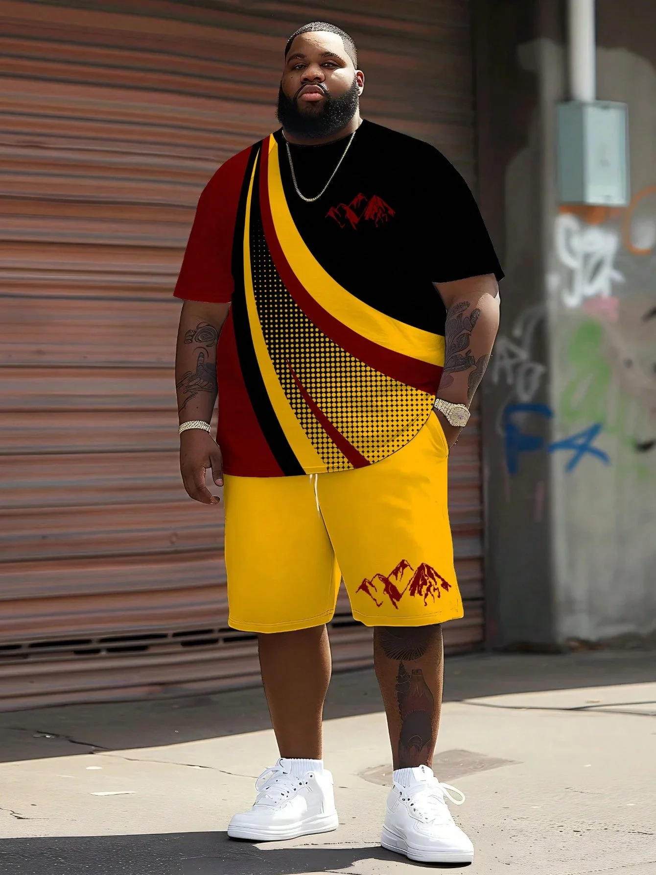 

Мужской спортивный комплект Mountain Wave Dot Graphic из полиэстера с круглым вырезом и шортами на шнурке, большие размеры