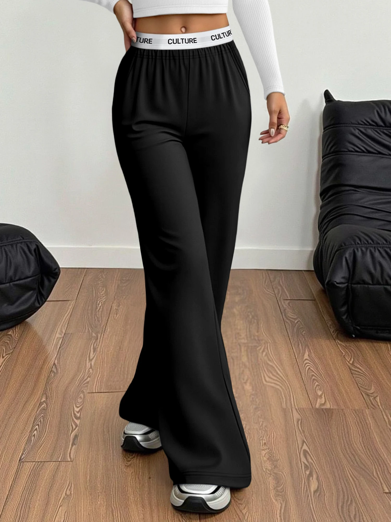 

Эстетические женские широкие спортивные штаны «CULTURE» с поясом Y2K, свободные повседневные брюки