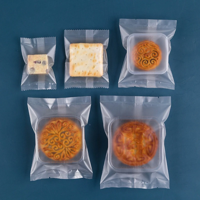 100Pcs Thicker Machine Seal Bags Clear Frosted Food Biscuit DIY Baking Cake Bag Decoration Gift Cookie Packing Flat Plastic Bag