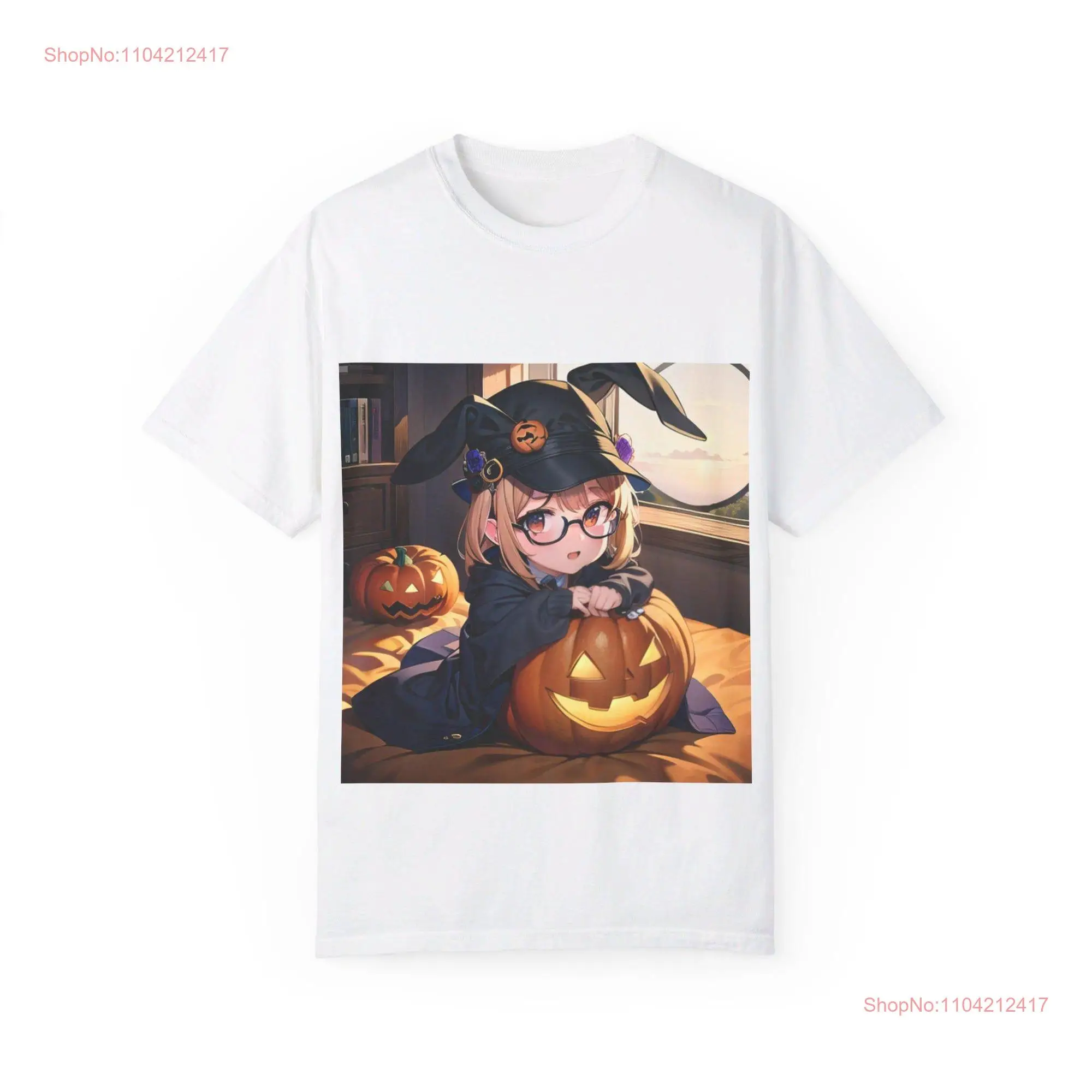 Halloween glasses witch girl pumpkin orange purple black unique simple Garment Dyed T shirt long or short sleeves