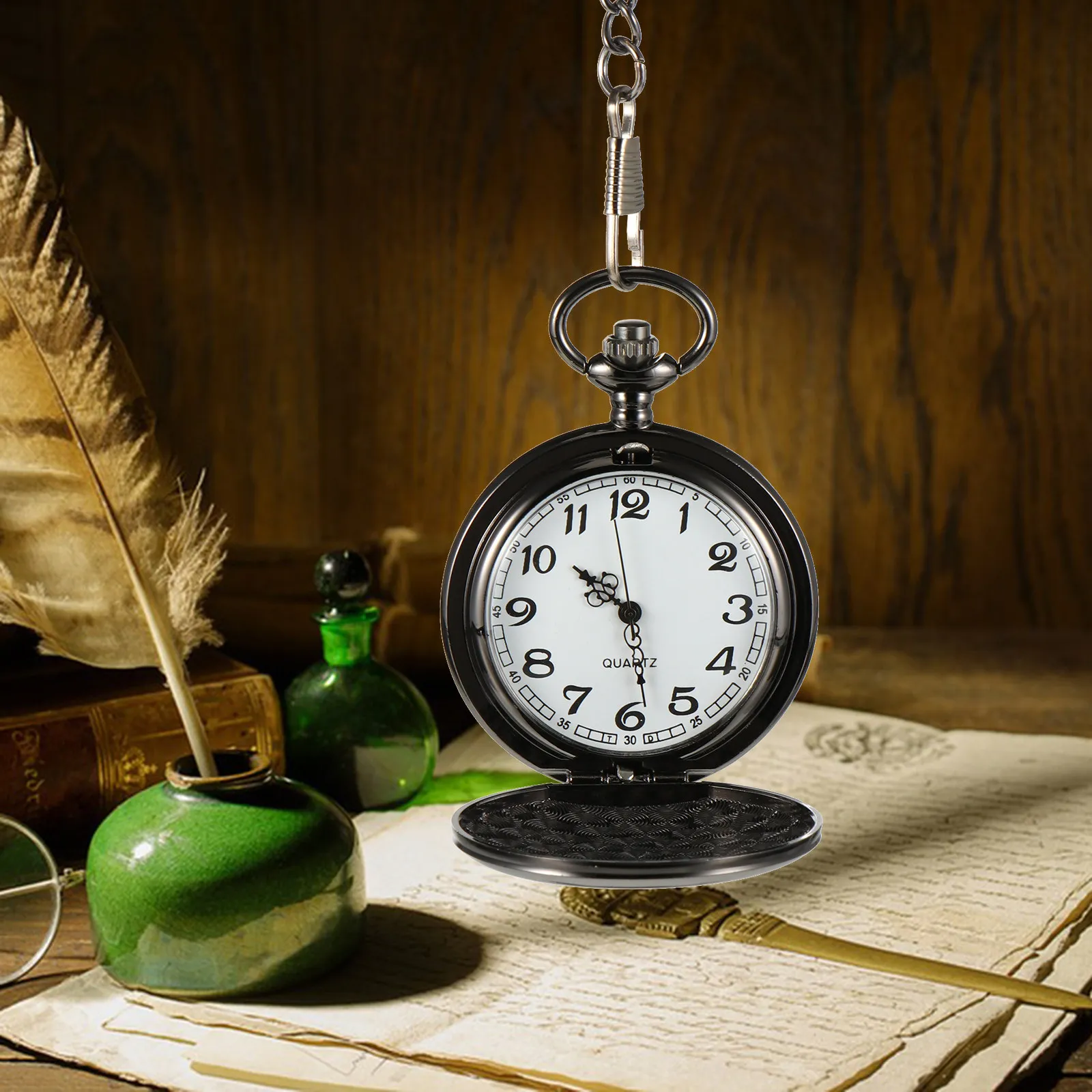 

Lettering Pocket Watch Retro Hanging Quartz Movement Pendant Portable Lightweight Decorative Clock Gift for Women Female