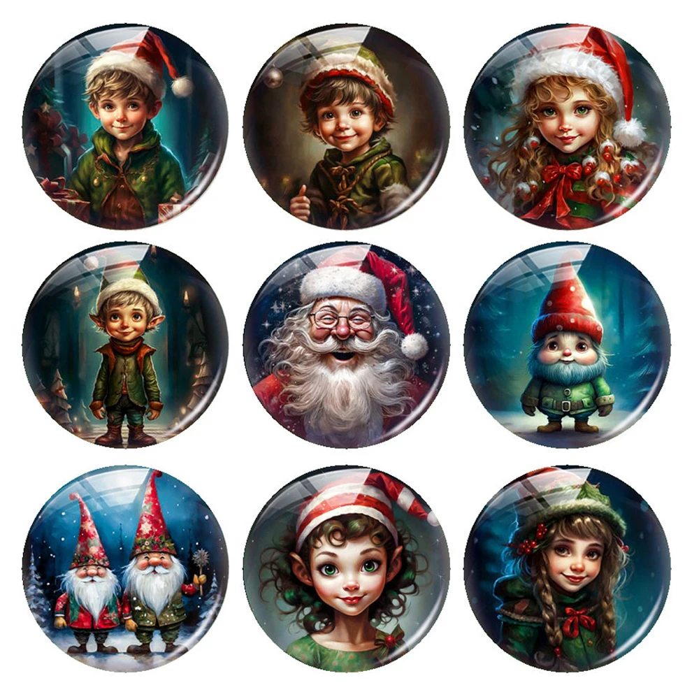 

Christmas Elf Santa Deer Gnomies X-mas Photo Glass Cabochon Charms Demo Flat Back Cameo For Diy Jewelry Making Finding Supplies