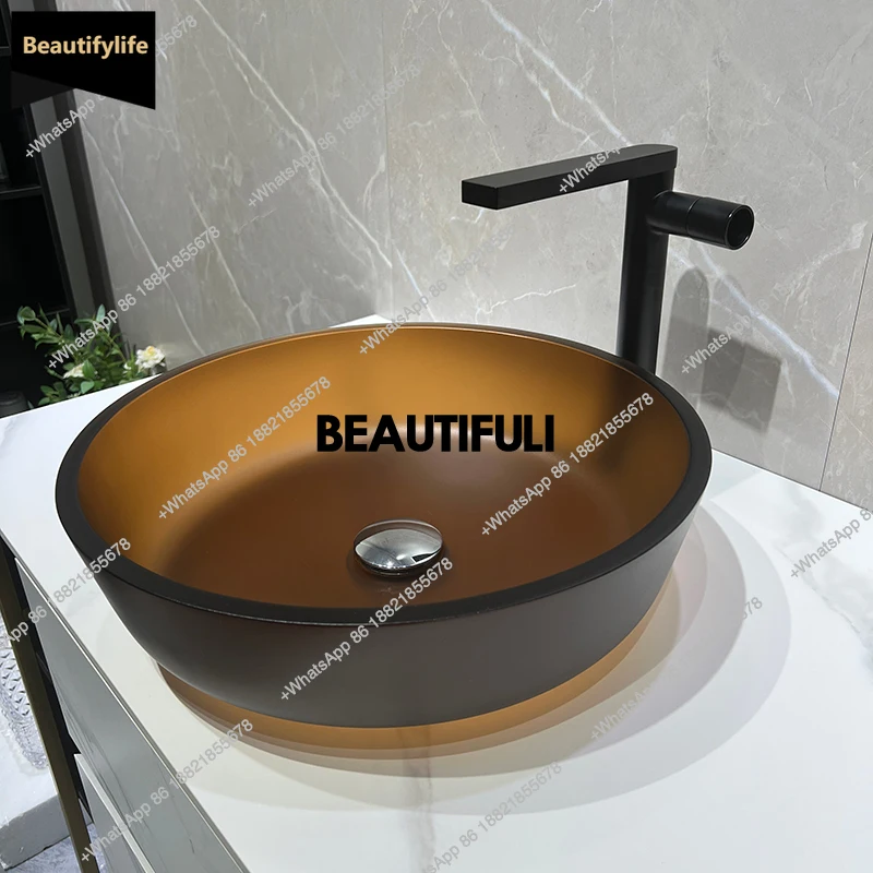 B567 Matte tea color frosted tempered glass washbasin, stylish artistic transparent countertop basin, hotel round washbasin