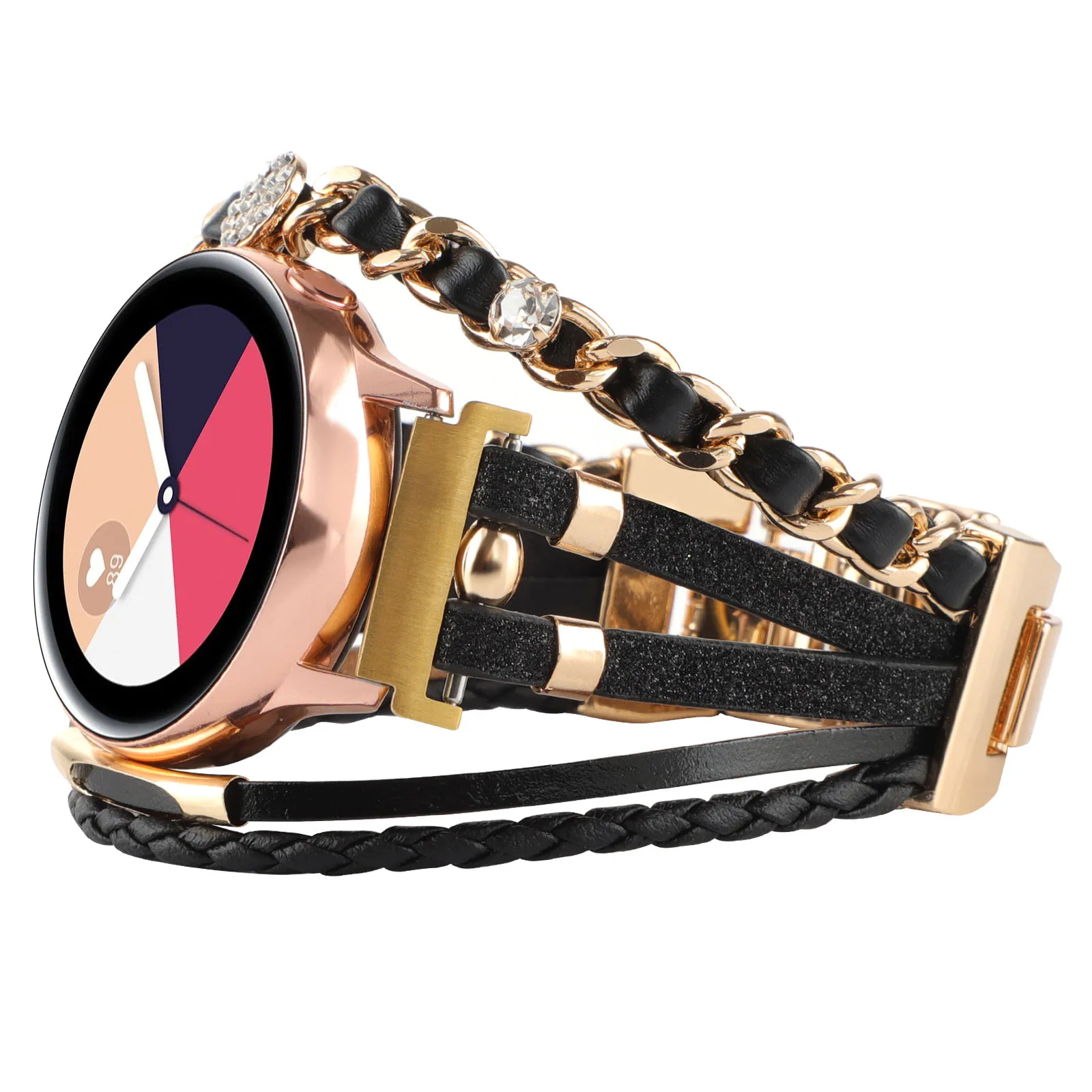 Correa de acero inoxidable para reloj inteligente, pulsera tejida de 20mm para Samsung, accesorio para mujer, correa de cuero, cinturón de metal de