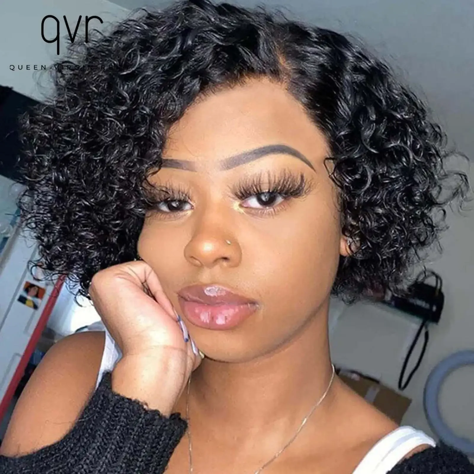 

Short Curly Bob Wig - 13x6x2 Lace Front Human Hair - Pixie Cut Deep Wave Preplucked Hairline Ready to Wear