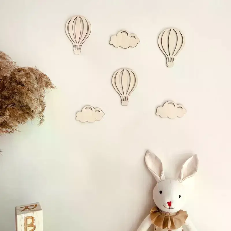 Ins Wooden Hot Air Balloon Cloud Star Set Wall Stickers Home Decoration Holiday Crafts Accessories Kit Supplies Essential