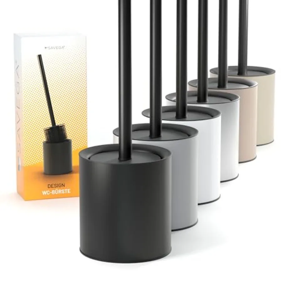 Brosse WC en silicone SAVEGA avec support en acier inoxydable et couvercle anti-éclaboussures – Design élégant et pratique
