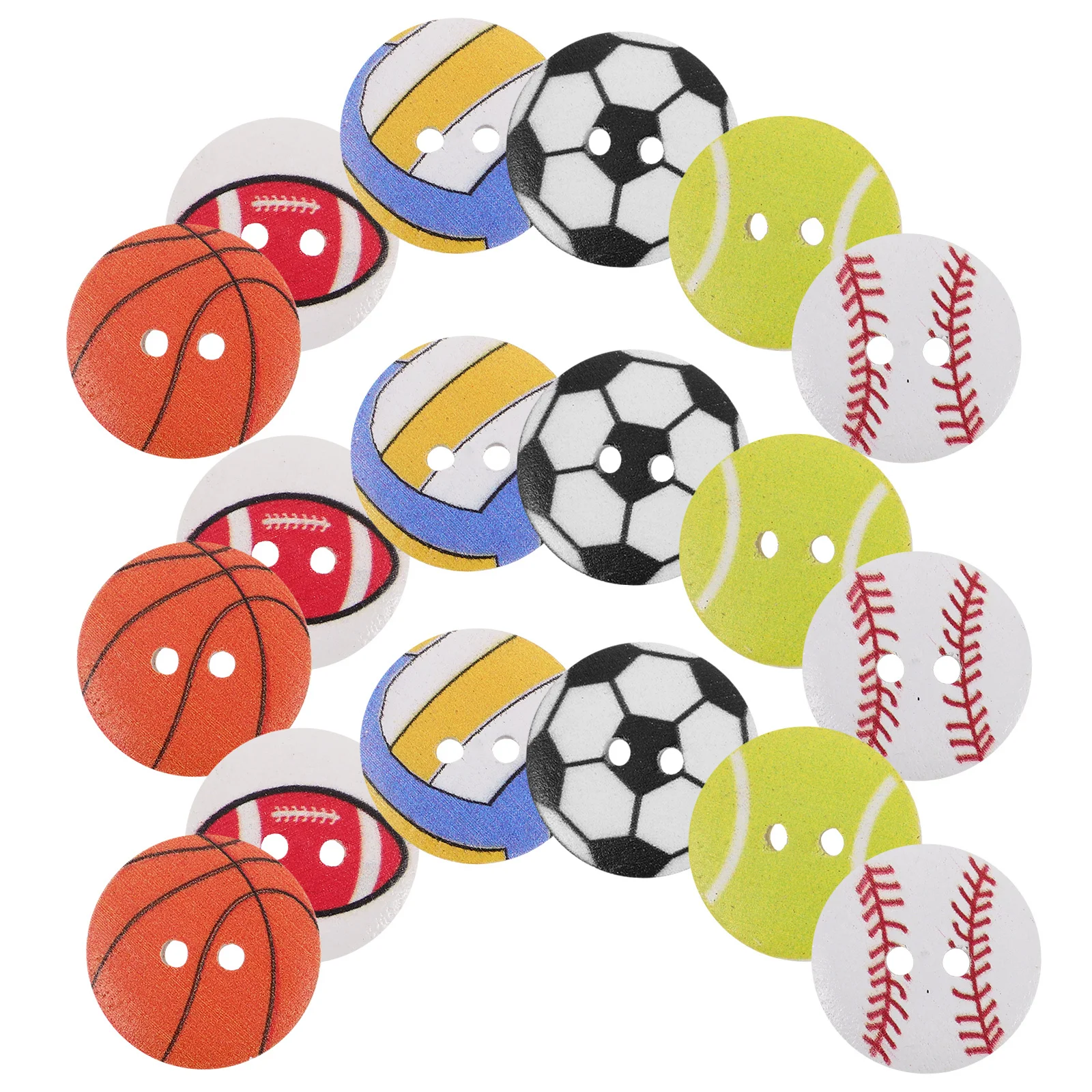 

100Pcs Wooden Sports Ball Buttons Mixed Football Basketball Tennis for DIY Sewing Crafts Clothing Decorative Art Supplies