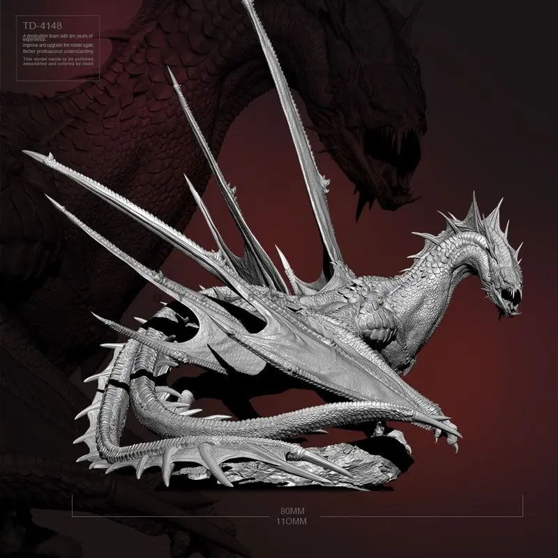 80mm 110mm Double Sword-tailed Female Dragon Resin White Model Self-assembly DIY Coloring Figurines Models Decoration Crafts