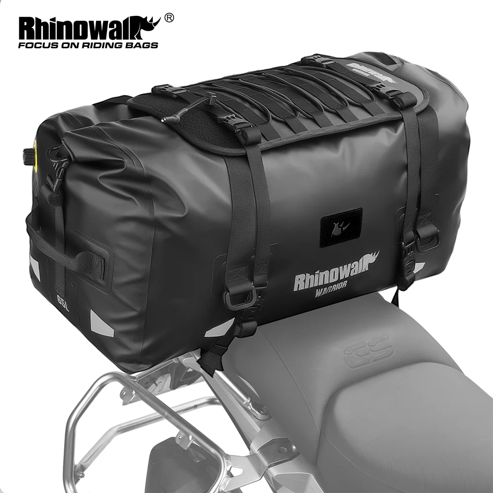 Rhinowalk Motorcycle Back Seat Bag Waterproof 20L/40L/65L Motor Saddlebag With MOLLE Expansion Panel Reflective Riding Backpack