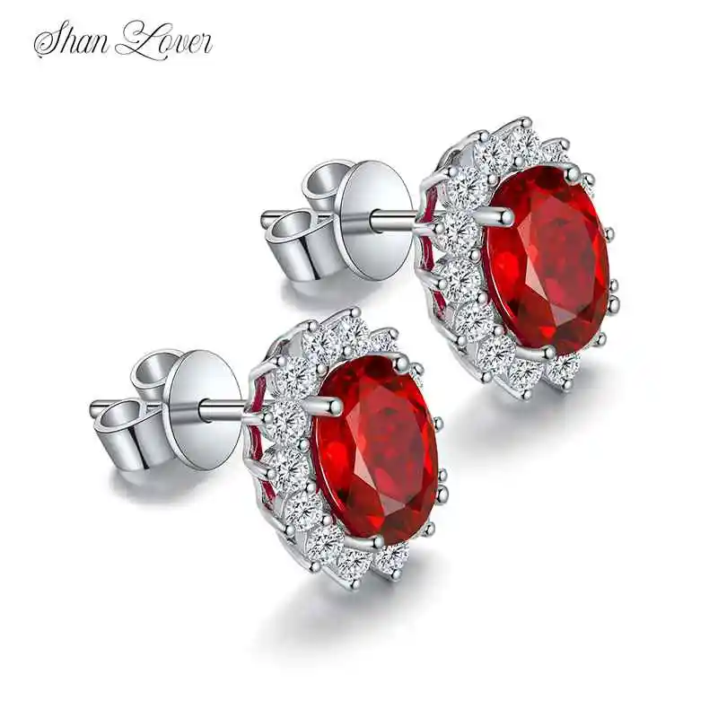 

Брендовые серьги-гвоздики ShanLover, выращенные в лаборатории красные серьги-гвоздики, классический стиль принцессы Дианы, ретро-ювелирные изделия с бриллиантами для женщин, ювелирные изделия