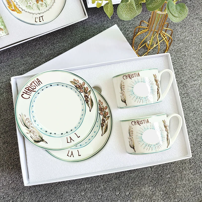 Coffee Cup Set With Gift Box The Sun And The Moon Design Milk Mug Birthday Present Ceramic Dinkware Set Tableware