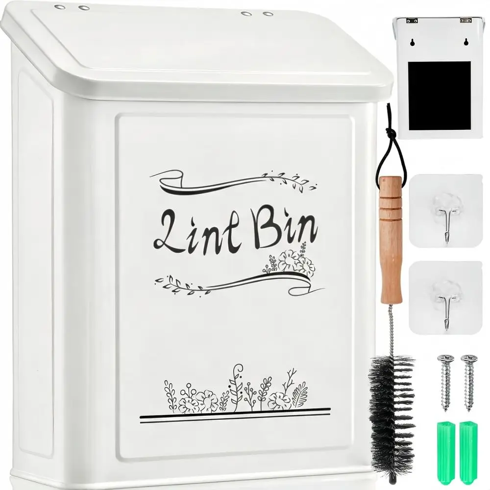 

Space-Saving Wall-Mounted Dryer Lint Collector with Lid and Brush for Laundry Room