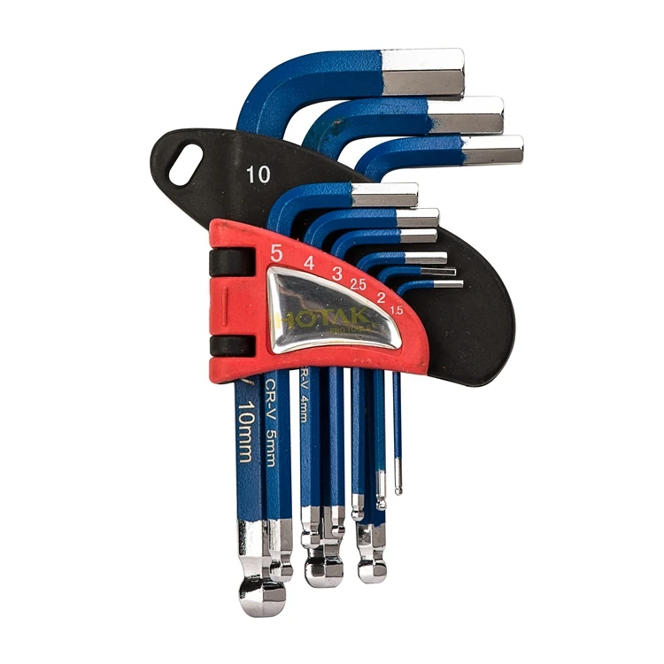 hit productFactory OEM 9Pcs Short Arm Ball Point Hex Key Set, Chrome Vanadium Steel L-Type Tamper Proof Allen Hex Key in Storage