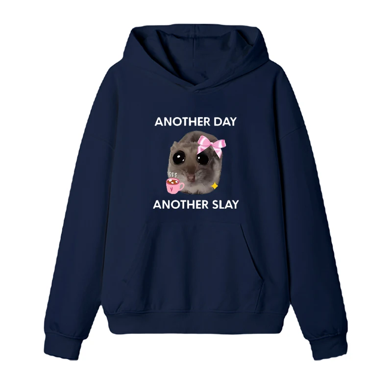 ANOTHER DAY ANOTHER SLAY Funny hamster Meme printed Hoodie Men women Harajuku fashion Fleece pullover Long sleeve streetwear