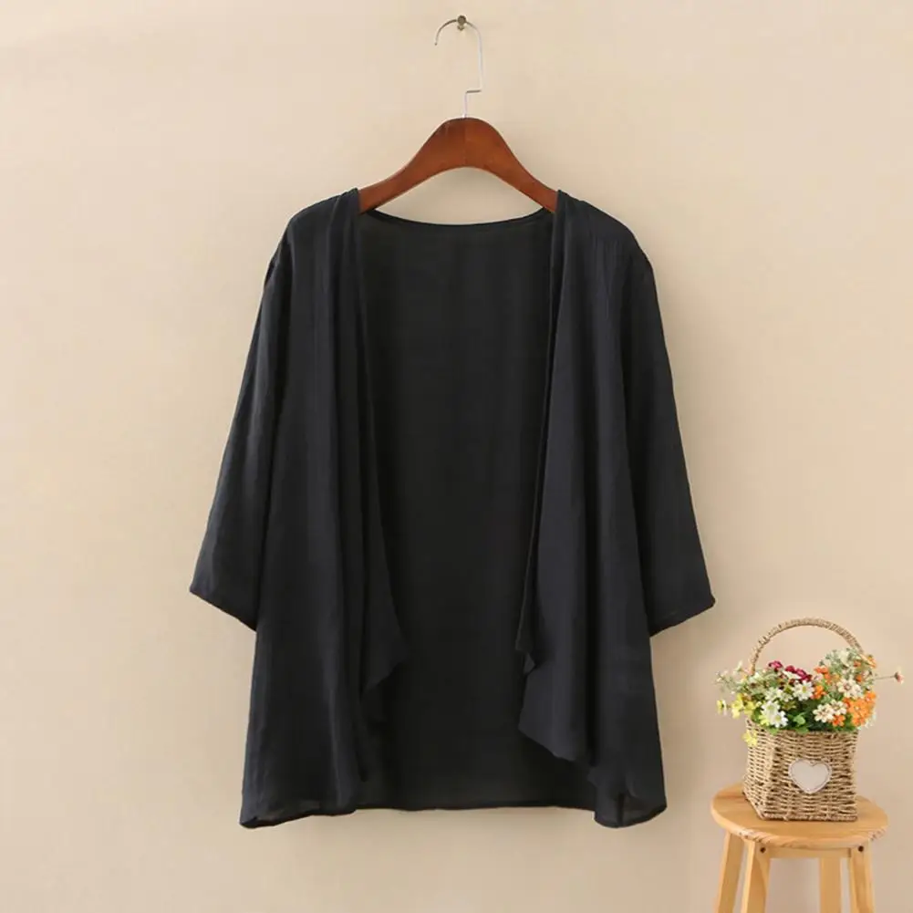 

Women Summer Cardigan V-Neck Half Sleeve Solid Color Irregular Hem Cardigan Open Front Beach Cover-Up