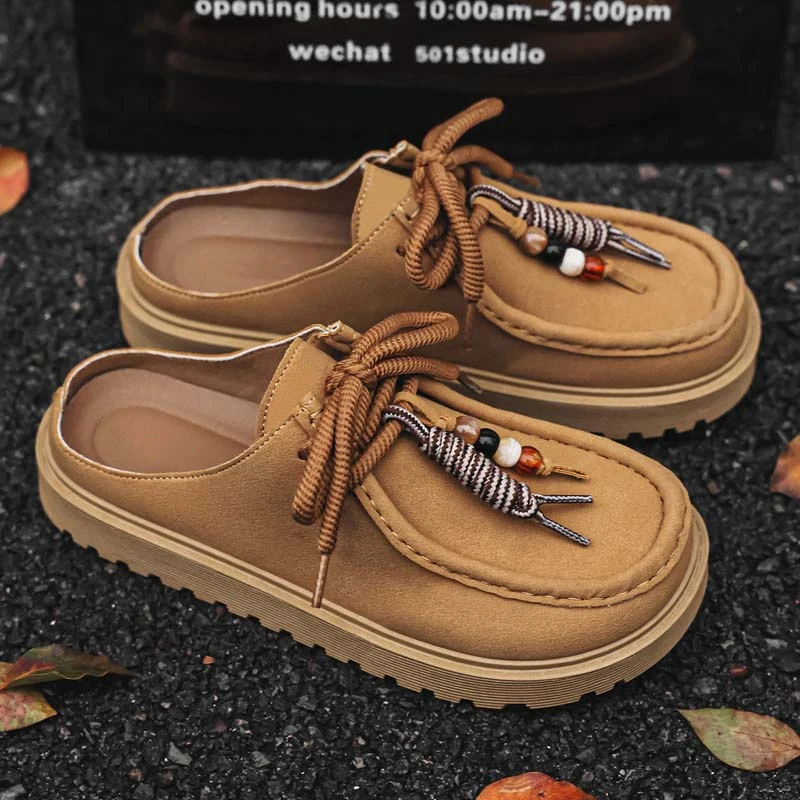 Men's slip on casual shoes summer soft sole outdoor city walking shoes fashion youth Joker breathable lightweight semi slippers