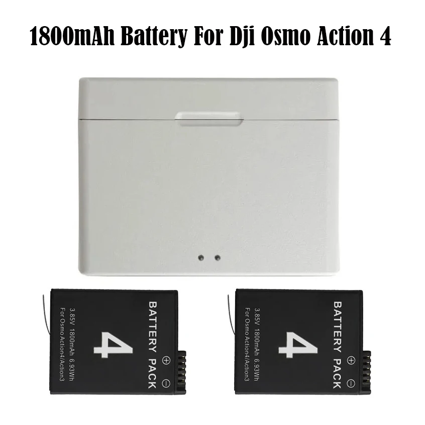 1800mAh Rechargeable Li-ion Battery for Dji Osmo Action 4, Dual Slot Battery Charger Storage Box For Action 4 Camera Accessories