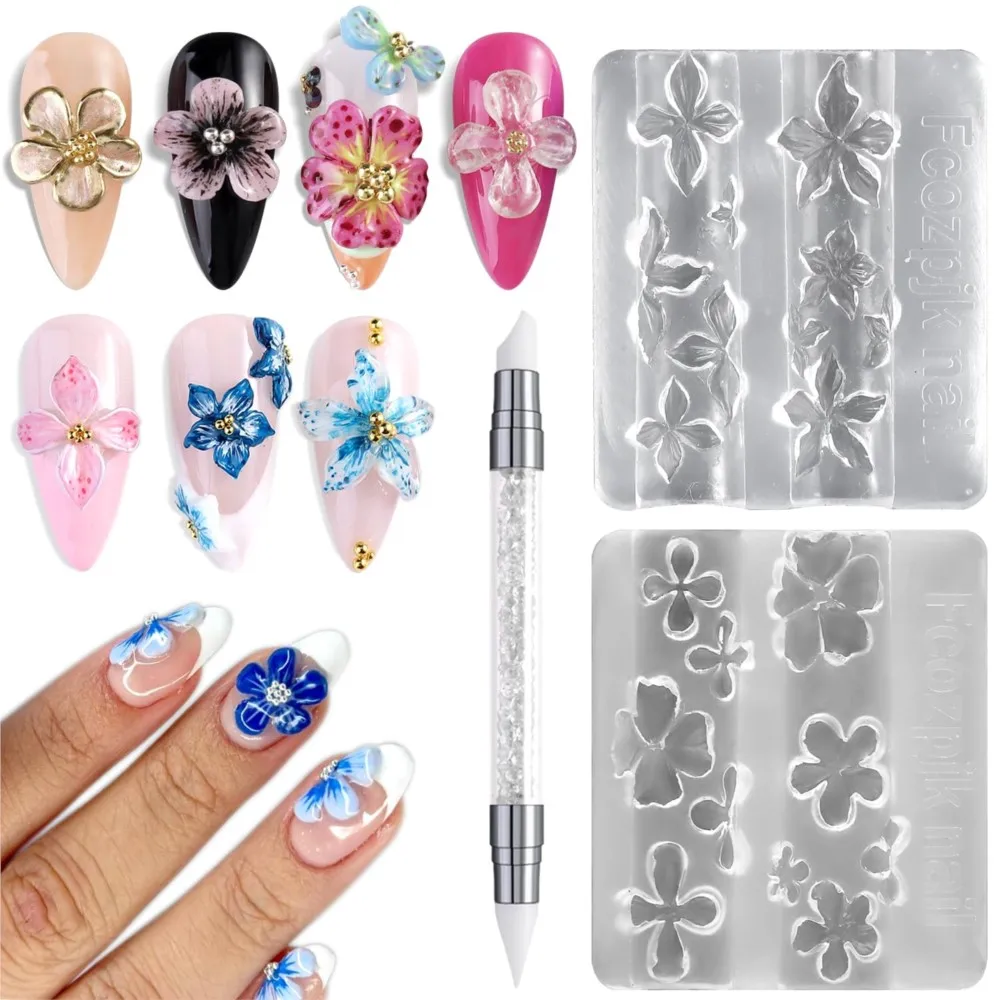 3 stks/set 3D Hawaii Hibiscus Bloemen Nail Mold Bloemen Bloemblaadje Ontwerp Hars Mallen Nail Art Carving Template Manicure stencils Gereedschap