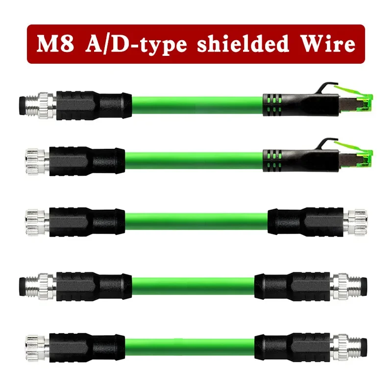 M8 Double Shield Ethernet Cable to RJ45 4 Pin A-code Network Plug D-code Male Female High Flexible Drag Chain Aviation Sensors