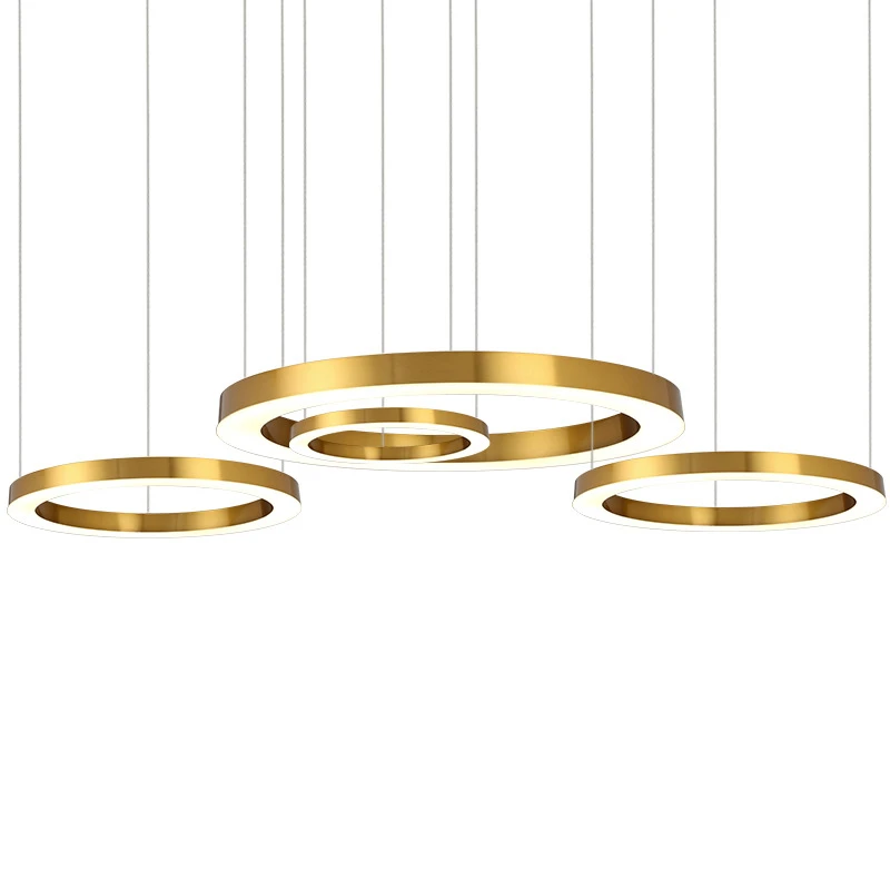 Post Modern LED Pendant Lights Round Circular Gold Ring Hanging Lamp Dining Room Living Room Lustre Stainless Steel Pendant Lamp