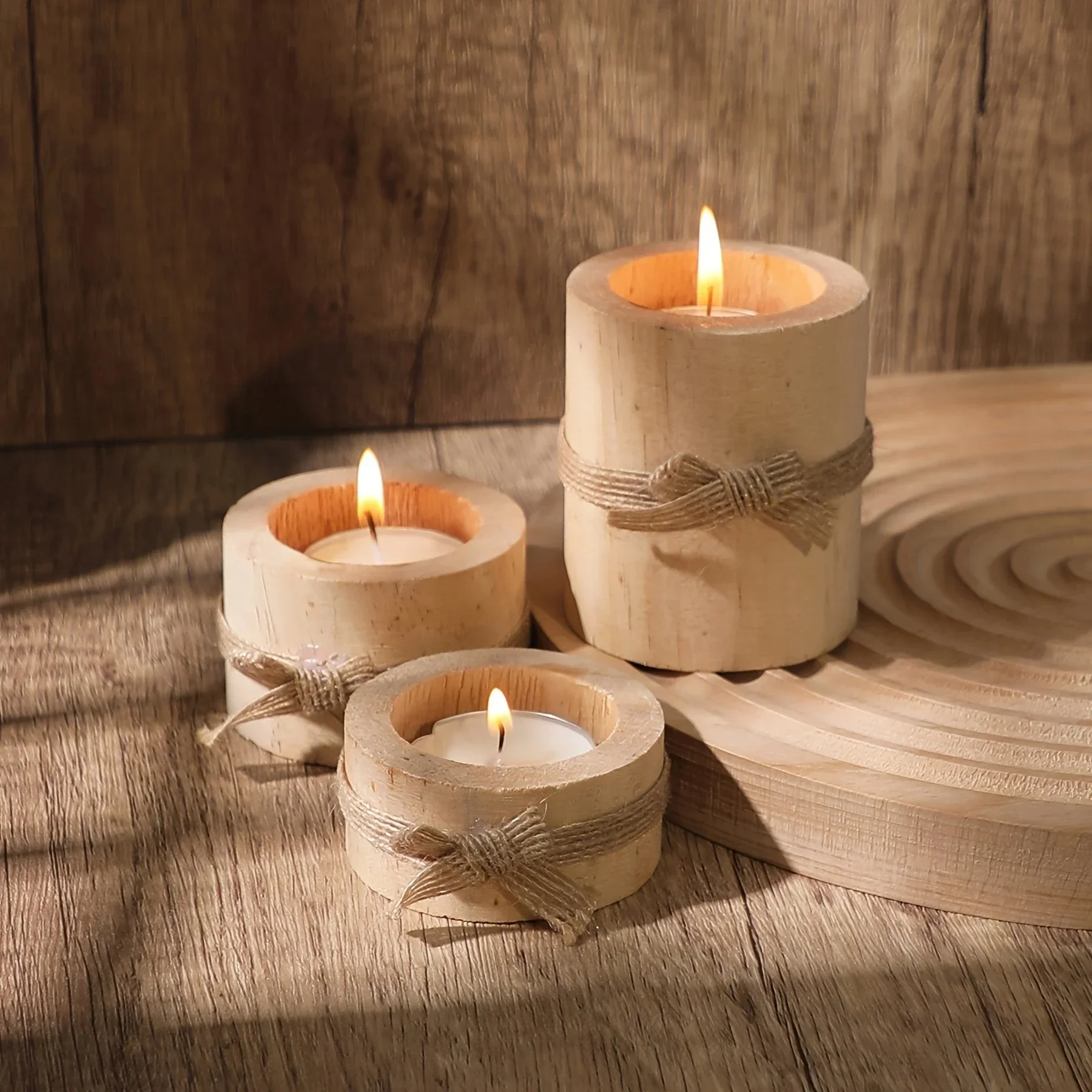 1pc/3pcs-Wooden candle holders, candlelight dinner props, wedding anniversary Valentine's Day decorations