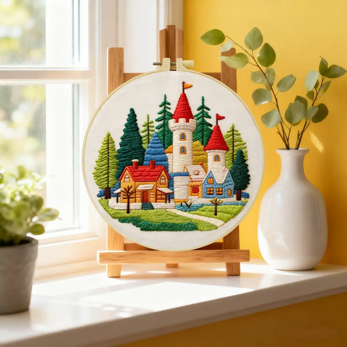 1 Stück 20X20CM/15X15CM 7,87/6,3 Zoll Schloss-Stickerei-Starter-Kit DIY-Kit DIY-Stickerei-Set Handarbeiten Nadelkunst Malerei – Detail 5