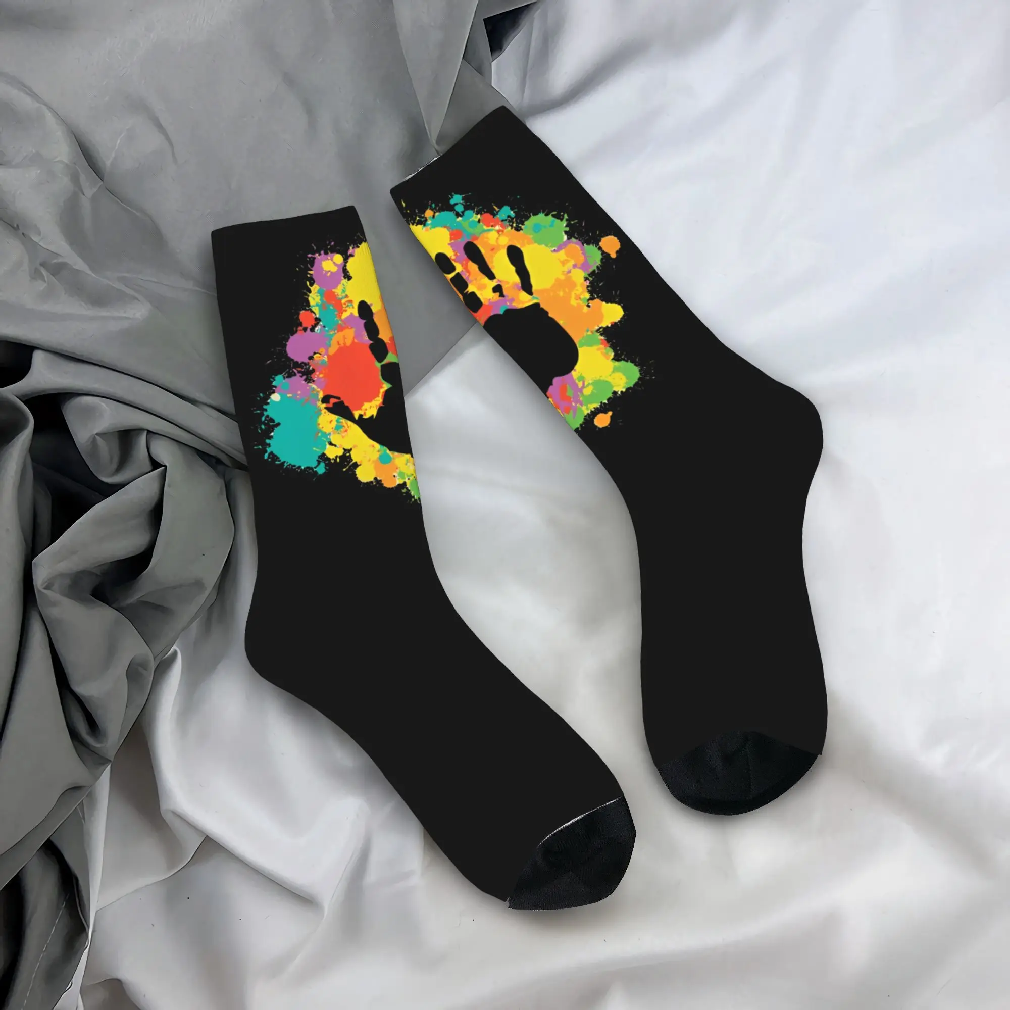 

Color Handprint Socks Winter Stockings Fashion Men Soft Breathable Socks Graphic Outdoor Sports Non-Slip Socks