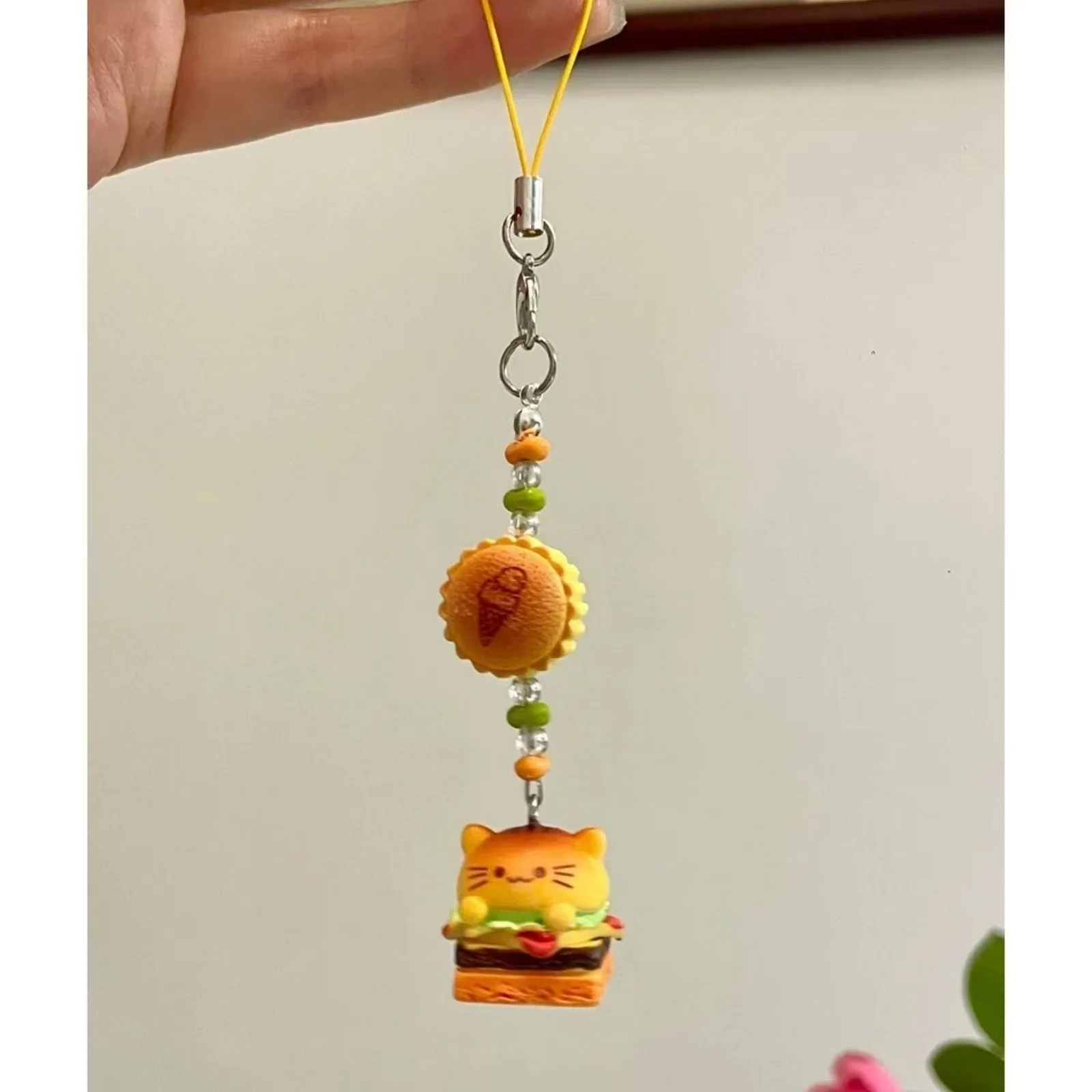 Dog Cat Lanyard Hamburger Cake Phone Charm Wrist Chain Strap Keychain Pendant For iPhone 15 Keychain Rope