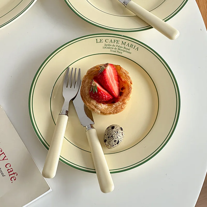 

Ins Style Simple Dessert Ceramic Plate French Letter Coil Breakfast Tablewares Daily Afternoon Tea Cake Pasta Plate