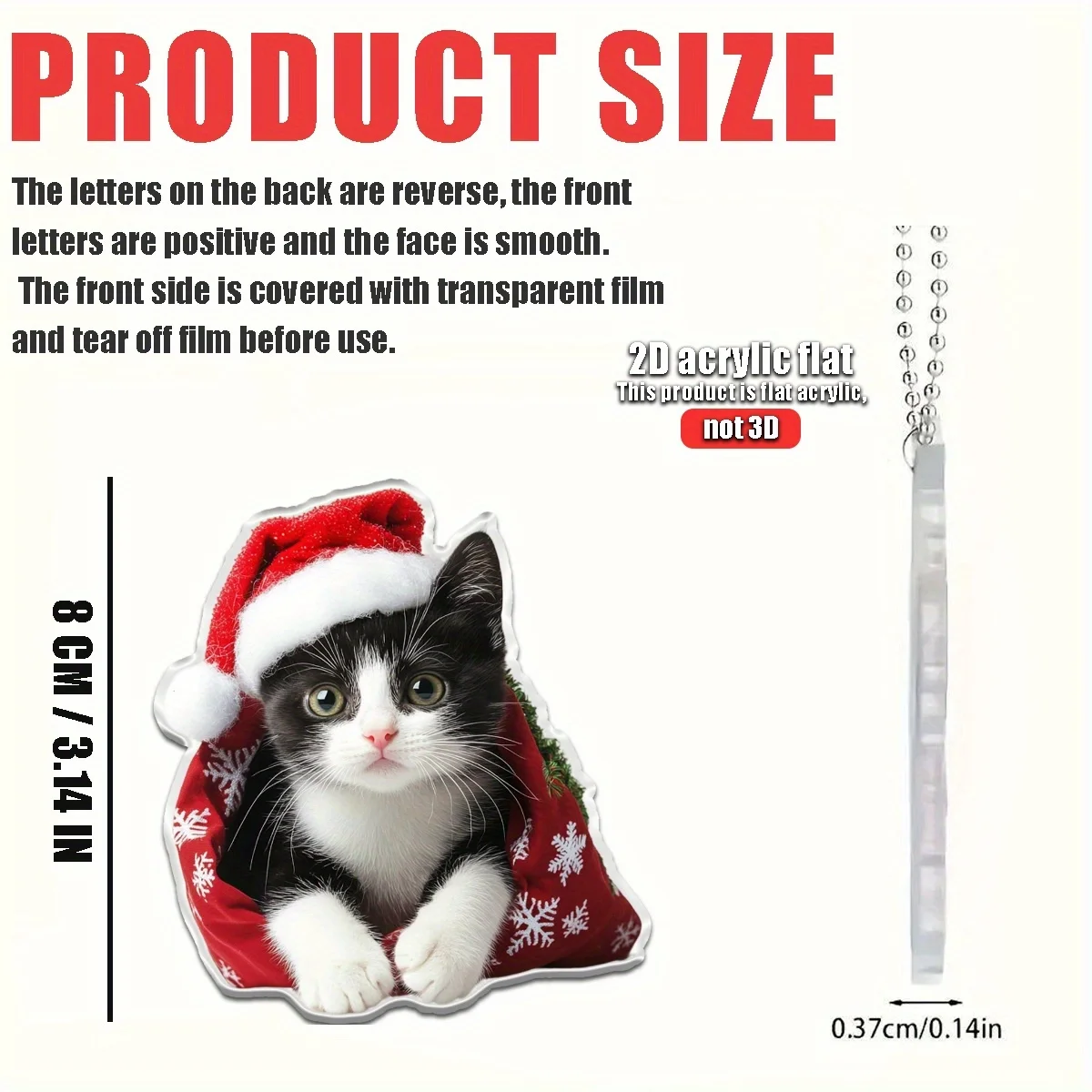 1/4 2D Plane Christmas Cat Wearing Red Cloak Suitable for Car Home Festival Decoration Christmas Tree Pendant Christmas Gift