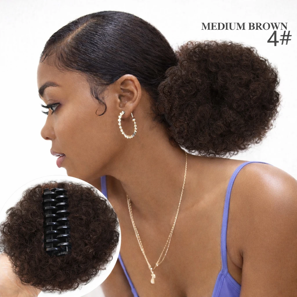 Afro Curly Fluffy Detachable Clip-in Ponytail Hair Extension Wig Ponytail for Women Synthetic Hair Piece Fluffy Afro Puff Style