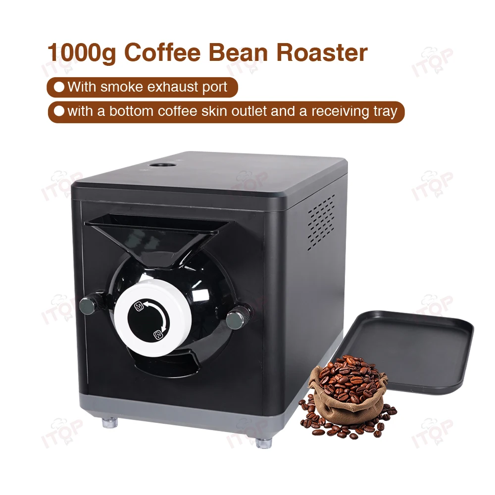 Tambor torrador de café 1000g, torrador rotativo de feijão doméstico de 1600w, versão atualizada com bandeja de palha de café