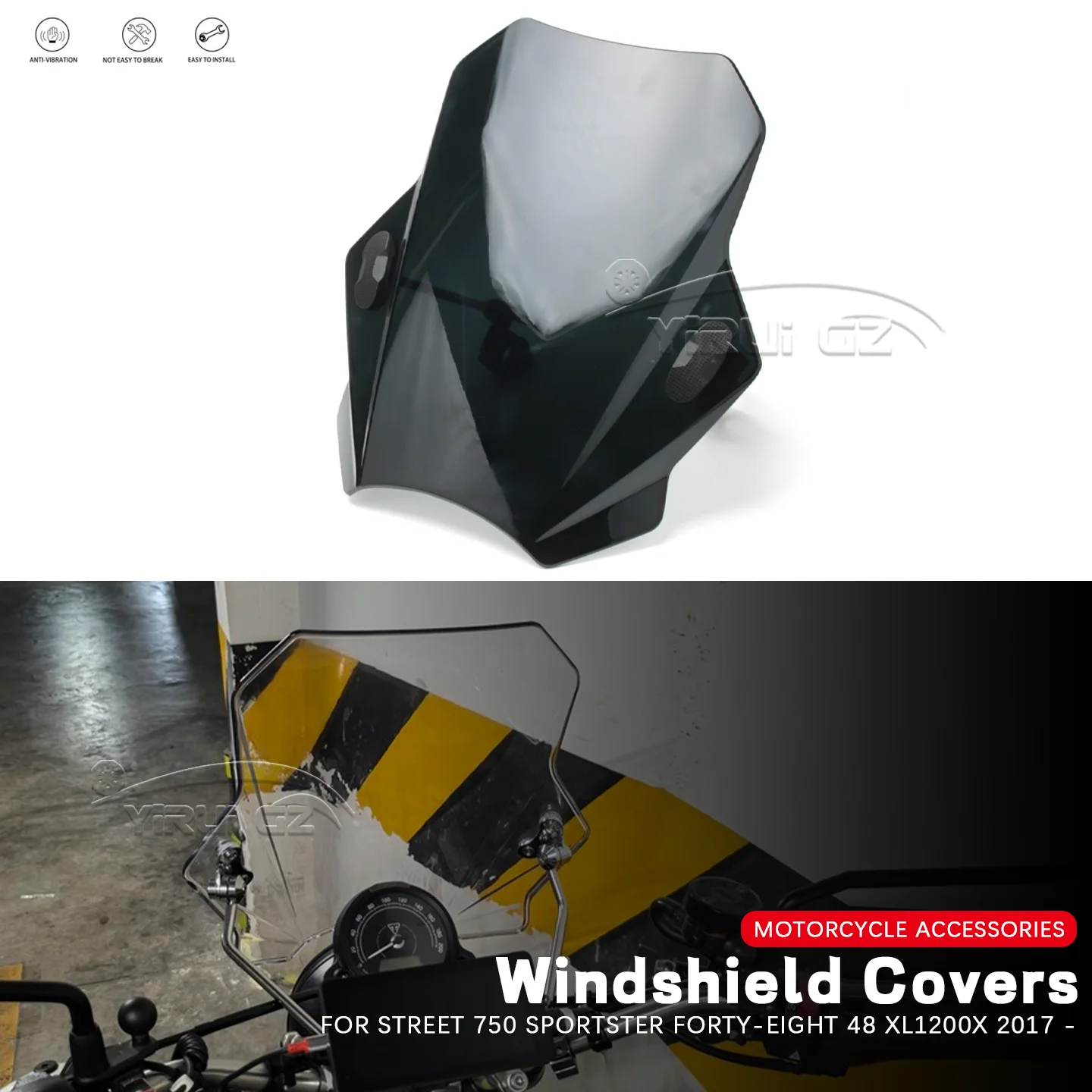 

Front Motorcycle Windscreen Windshield Screen Wind Shield Deflector Protector For STREET750 SPORTSTER FORTY-EIGHT48 XL1200X 2017