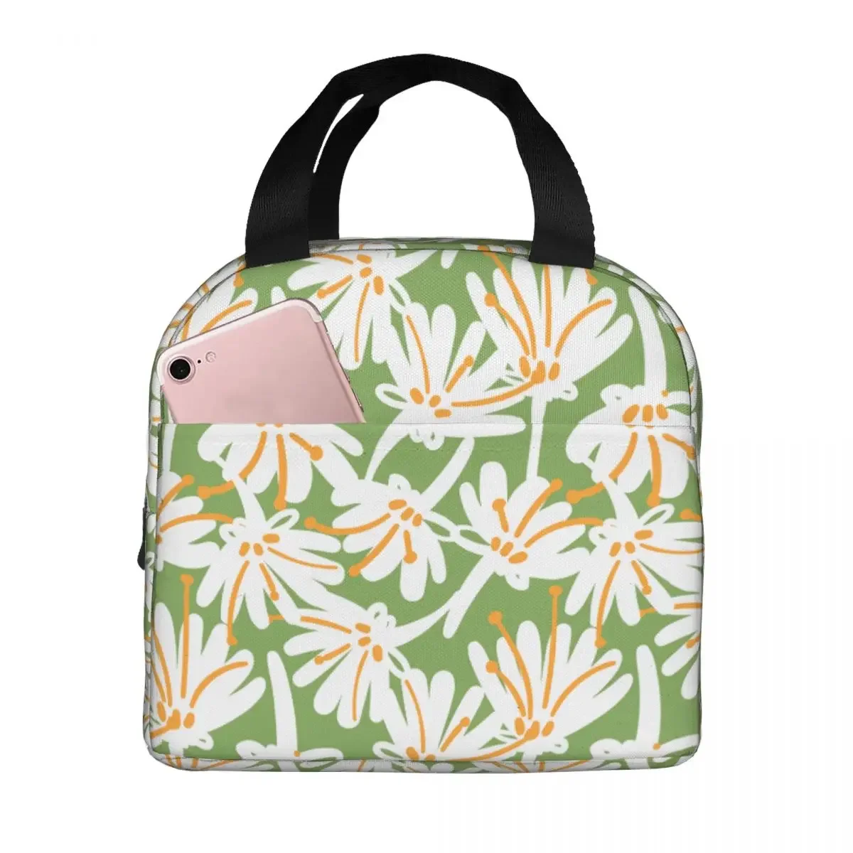 Fiambrera con patrón de flores para mujer y niño, bolsa térmica con aislamiento portátil, estilo Oxford, ideal para viaje