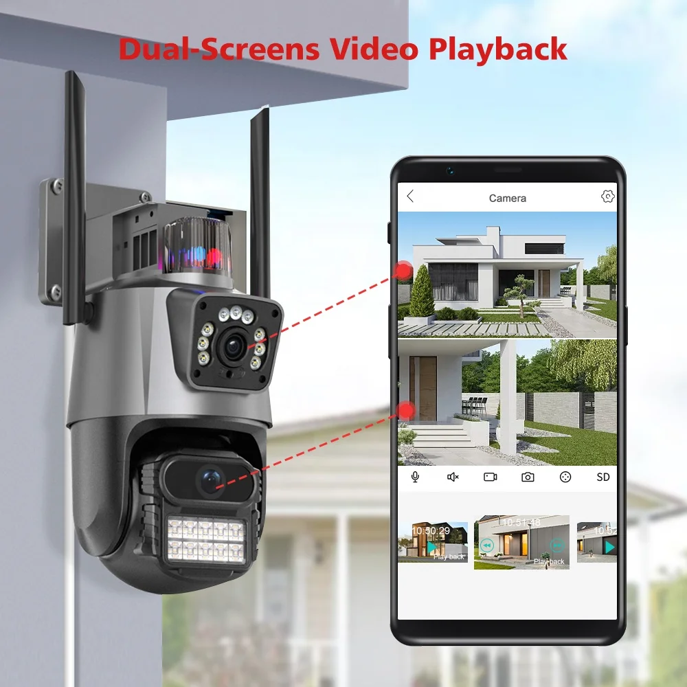 Dual Lens IP Camera With Dual Screen Color Night Vision Outdoor 4MP Security IP Camera CCTV Surveillance Camera ICSEE