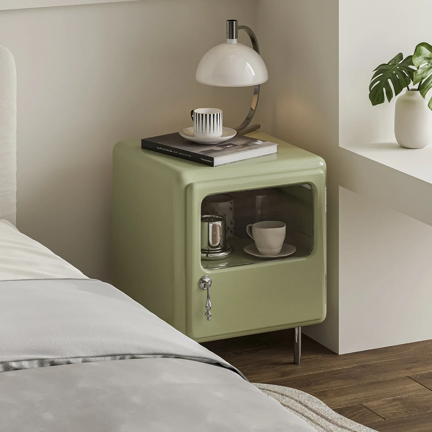 Transparent Pendant Bedside Table Matcha Retro Bedside Table Small Apartment Storage Cabinet