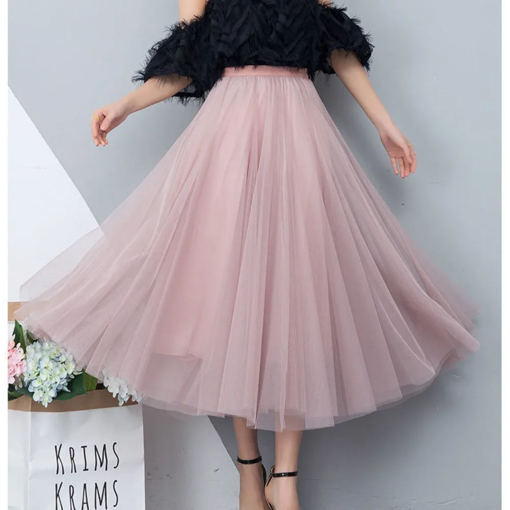 2025 Large Swing Skirt A- Line Tulle Skirt Mid-Length Skirt High Waist Slimming Dance Dress Skirts for Women Summer  Y2k Clothes