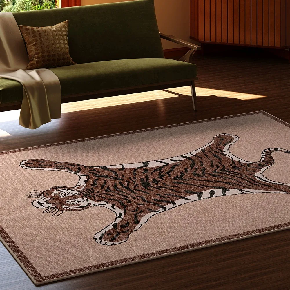 Oriental Tibetan Tiger Living Room Carpet Leopard Print Rug for Bedroom Bedside Floor Mat Washable Non-slip Rugs Home Decoration