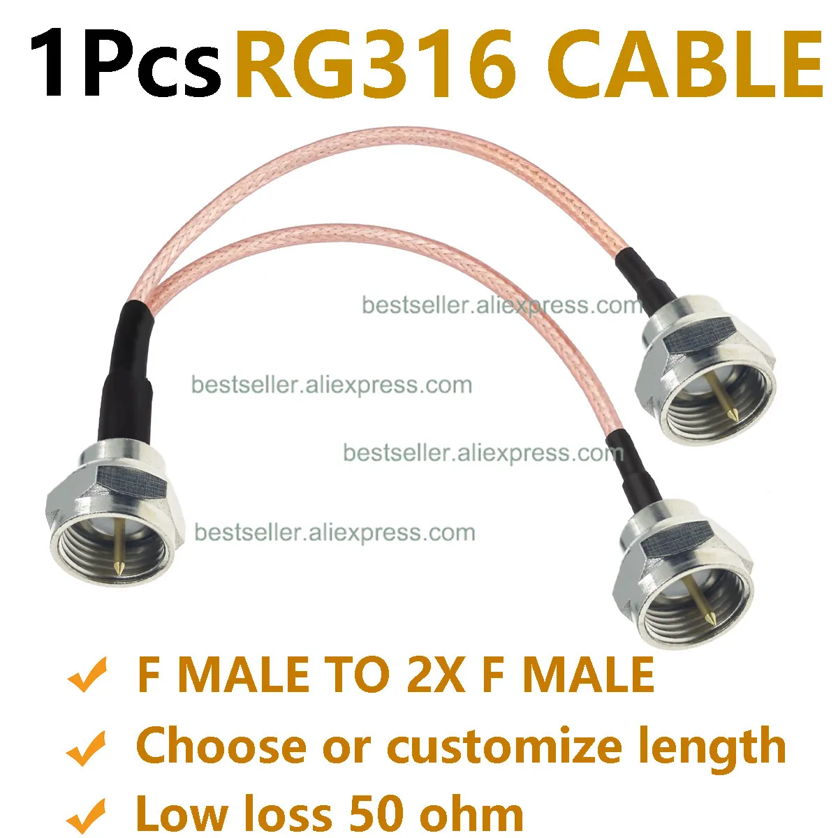 RG316 3 Way Y Type RF Pigtail Splitter Combiner Cable 1 to 2 F Male to Dual F Male RF Coaxial Jumper Antenna Extension Wire