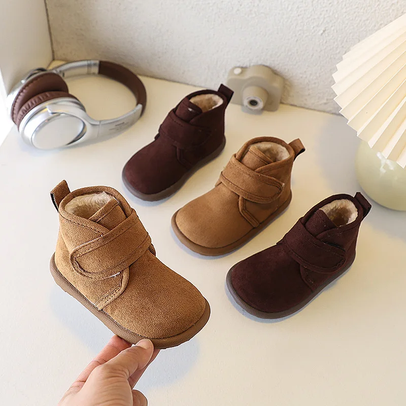Winter New Children's Thermal Boots Retro Simple Girls Fashion Ankle Boots Non-slip Causal Kids Outdoor Plush Snow Boots Warm