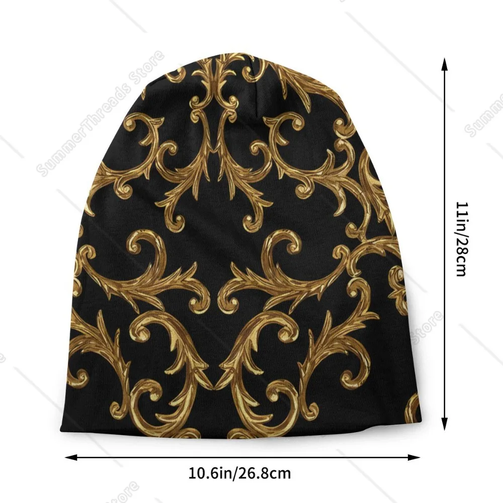 Bonnet Hats Golden Lion Damask Men Women's Thin Skullies Beanies Hat Black And Gold Damask Autumn Spring Warm Cap Hip Hop Caps