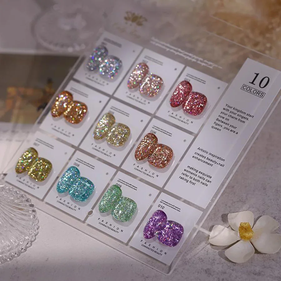 24 가지 색상 홀로그램 글리터 젤 매니큐어 봄 컬러 스파클링 스팽글 Uv Led 바니시 네일 아트 장식
