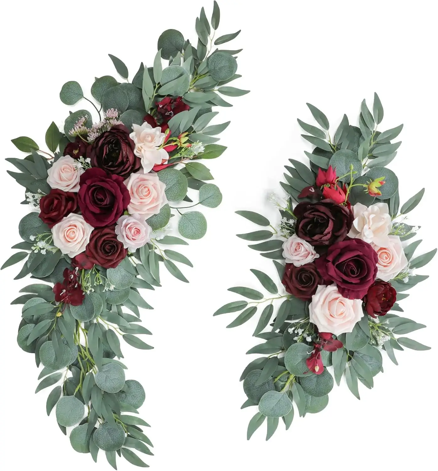 

Artificial Burgundy & Blush Wedding Arch Flowers (2-Pack) for Ceremony Decorations and Reception Backdrop