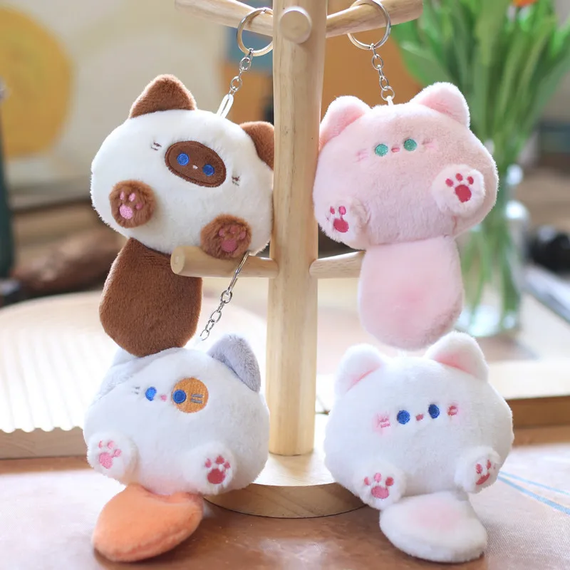 1PC Kawaii Soft Stuffed Animal Little Cat Keychain Plush Toys Bag Pendant DIY Trinket Kids Creative Squeak Toys Bag Car Key Ring