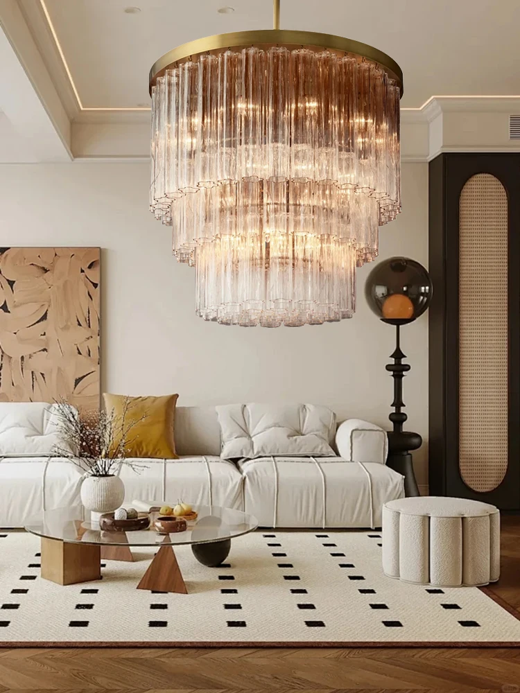 All Copper Luxury Glass Chandelier Large Bronze Home Appliance Light Fixture For Villa Dining Room Decoration