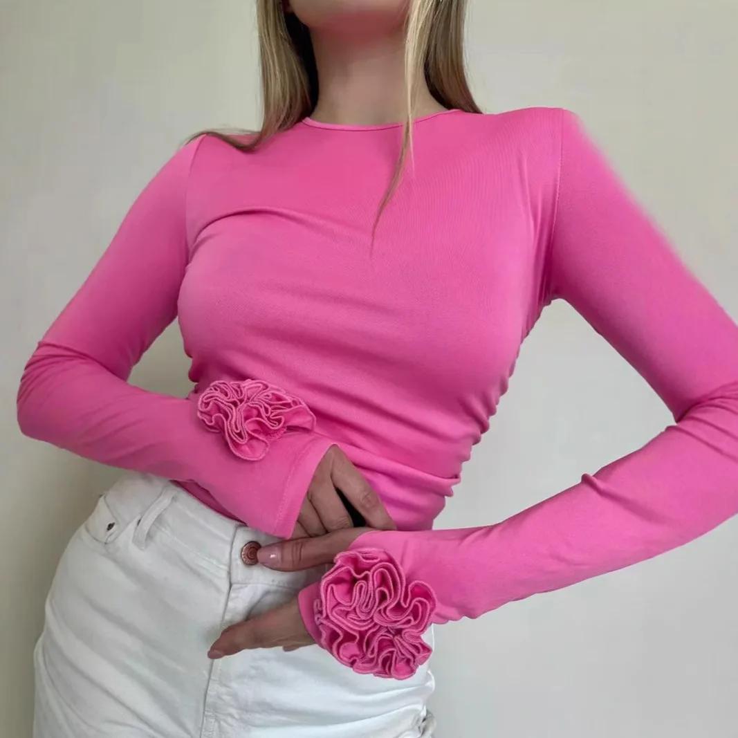 

3D Flower Design Top for Spring And Autumn Men's Faion Tight Fit ort Sve irt Ciwalk Pure Color Milk Silk Fabric